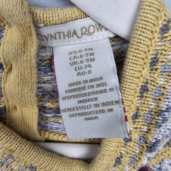 CYNTHIA ROWLEY Knit Sweater Dress And Beret Hat Yellow/Gray Baby Girl's 6-9 M - Picture 11 of 14